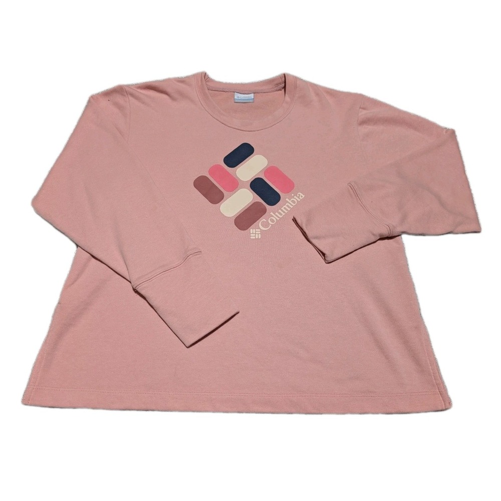 Columbia Woman's Pink Crew Sweatshirt EUC Logo‎ Large Pullover
